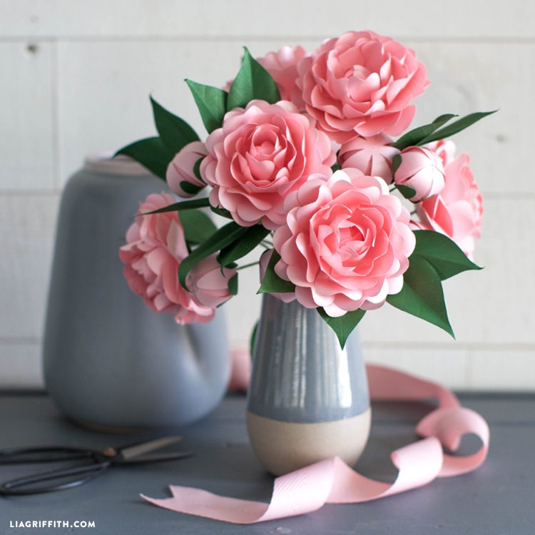 Paper Floral Arrangement in Two Tone Ceramic Vase and Frosted Paper