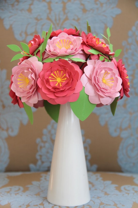 Paper Flower Bouquet with Layered Construction and Paper Camellia