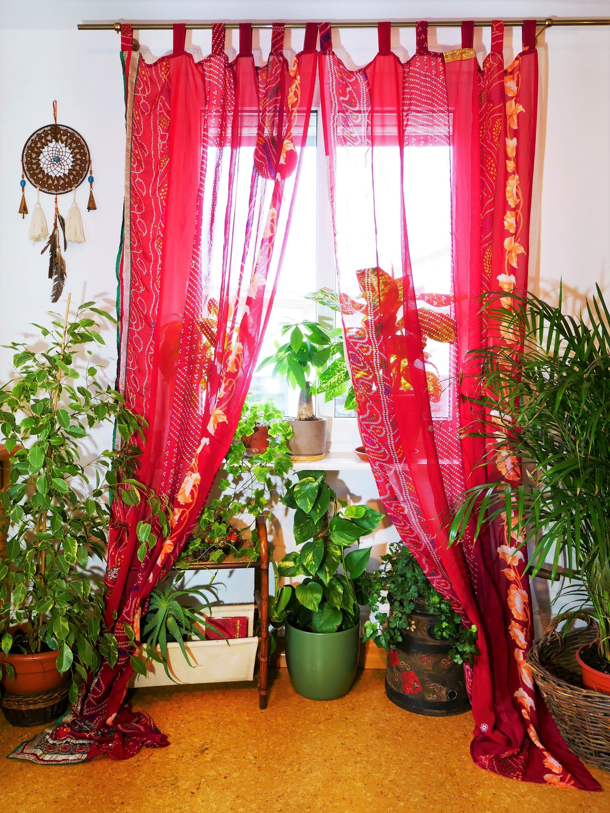 Patchwork Curtains: Saree Patchwork Maharani Red Boho Decor
