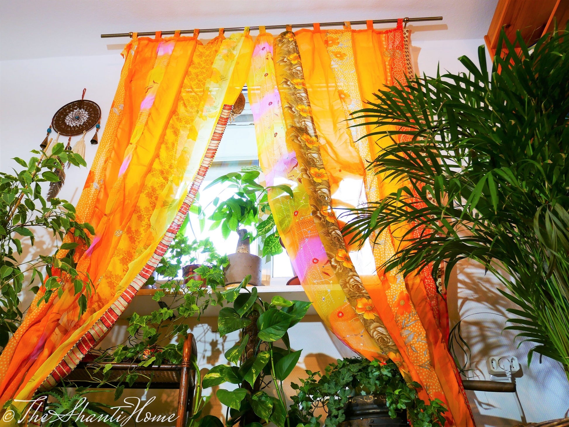 Patchwork Curtains: Sunset Orange Hue Indian Fabric