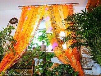 Patchwork Curtains: Sunset Orange Hue Indian Fabric