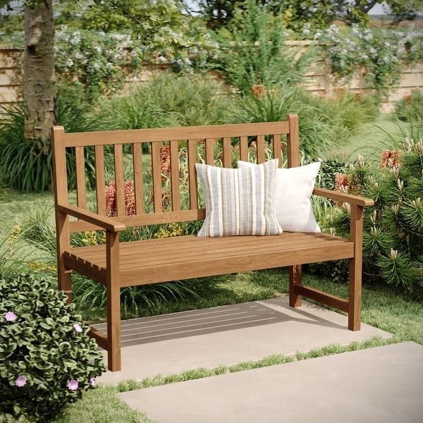 Patio Bench featuring Vertical Slats and Acacia Wood Seat