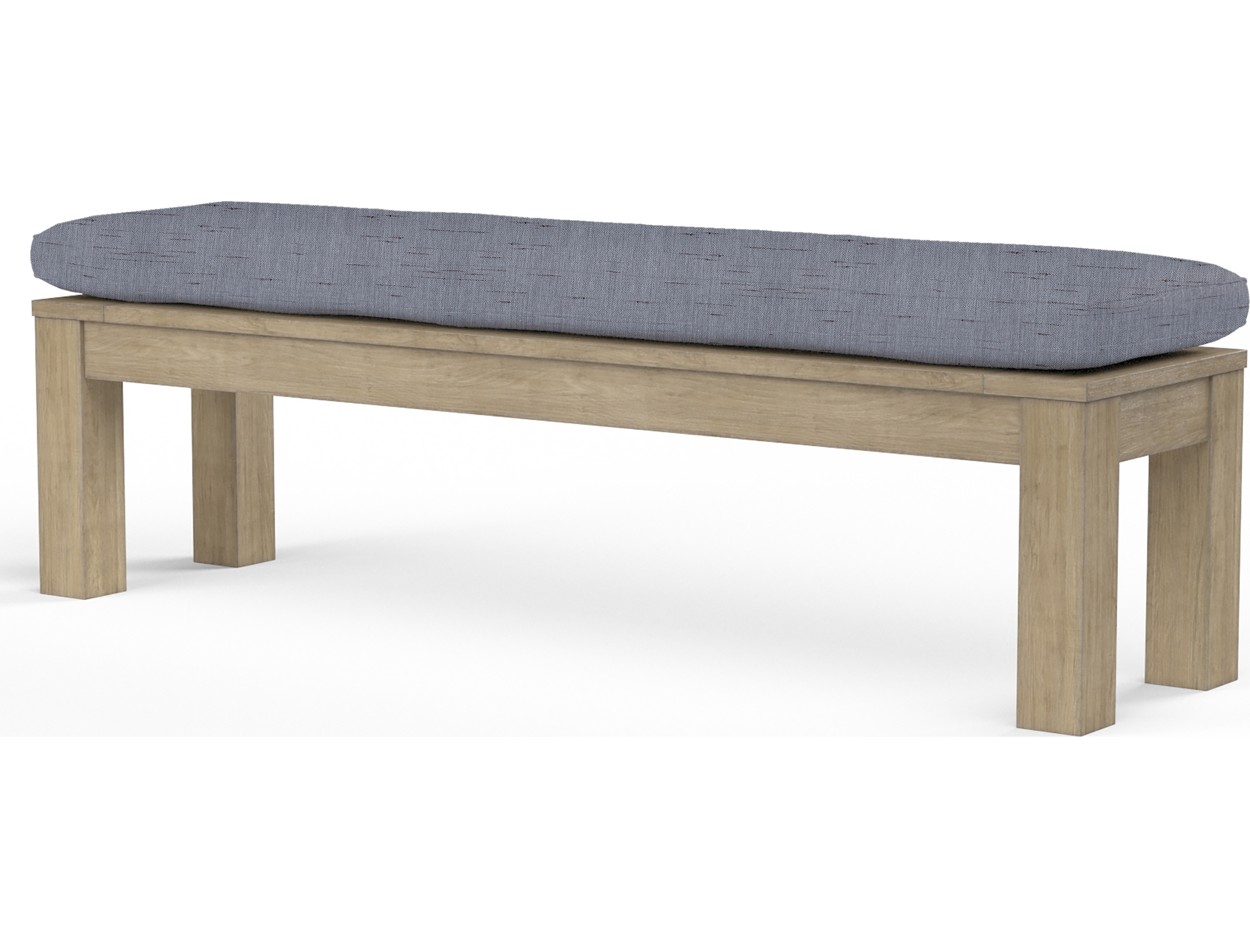 Patio Bench with Thick Blue Cushion and Weathered Teak Look