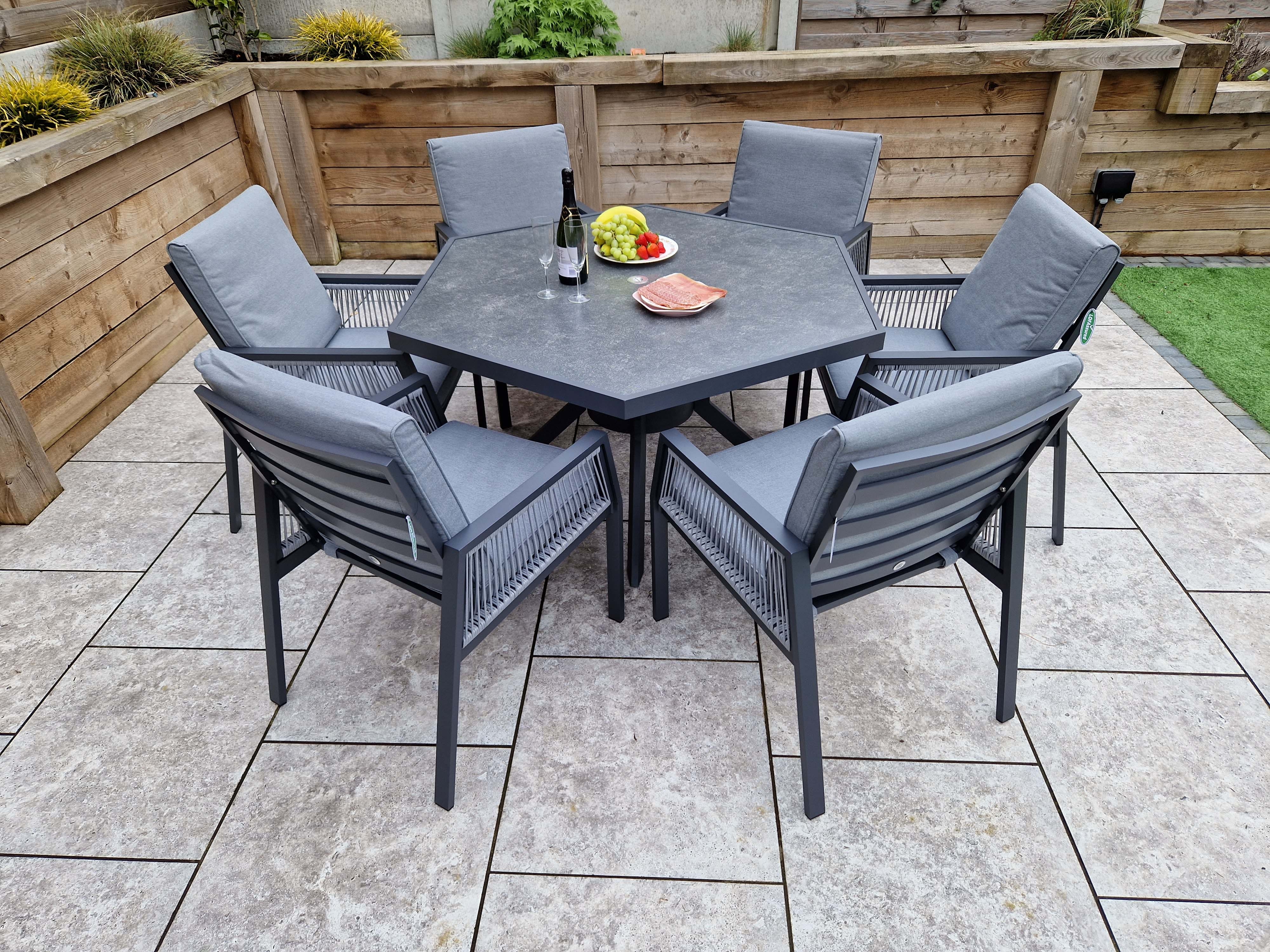 Patio Dining Set with Rope Weave and Hexagon Stone Top