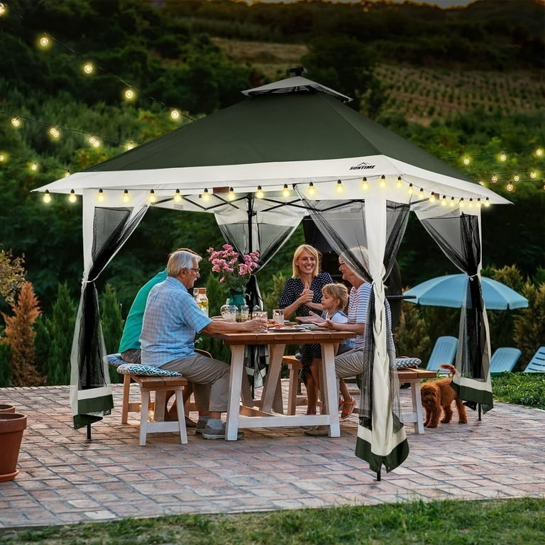Patio Gazebo Mesh Mosquito Netting Solar Light Canopy