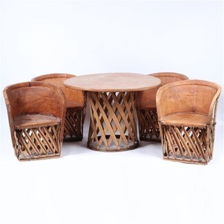 Patio Set: Traditional Leather Dining Set Criss Cross Weave