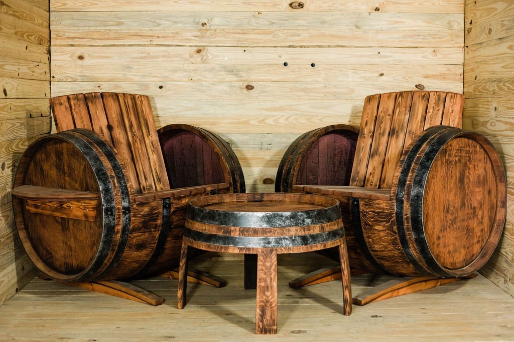 Patio Set with a Charred Wood Finish and Metal Hoops