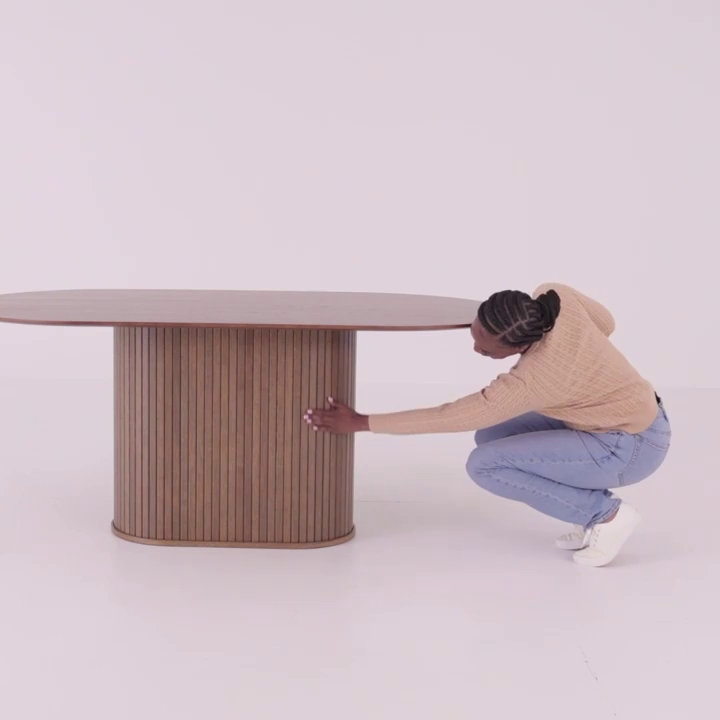 Pedestal Dining Table Ribbed Pedestal and Modern Slat Base