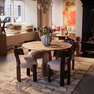 Pedestal Dining Table with Hexagonal Oak Wood Base