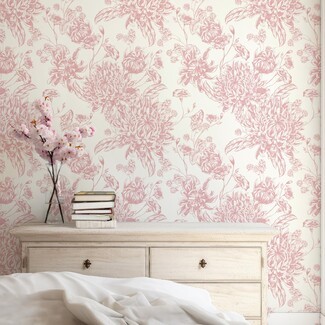 Peel And Stick Wallpaper: Blush Chrysanthemum Floral Print