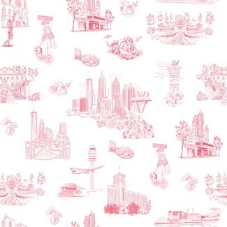Peel And Stick Wallpaper: Crimson Red Atlanta City Skyline