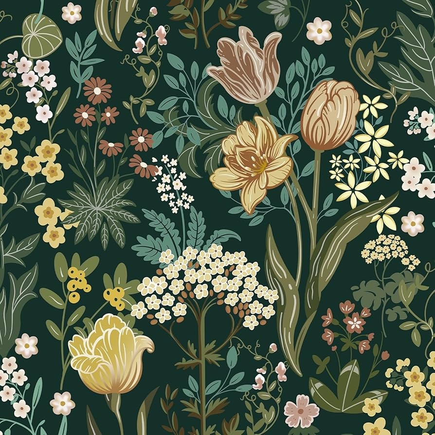 Green Wallpaper With Flowers