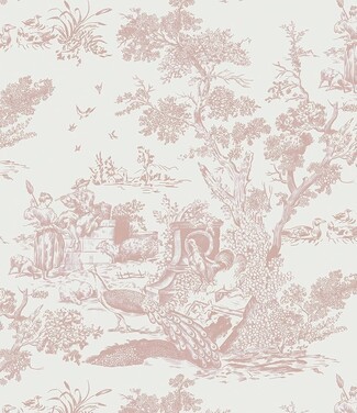 Peel And Stick Wallpaper: Dusty Rose Toile Peacock Detail