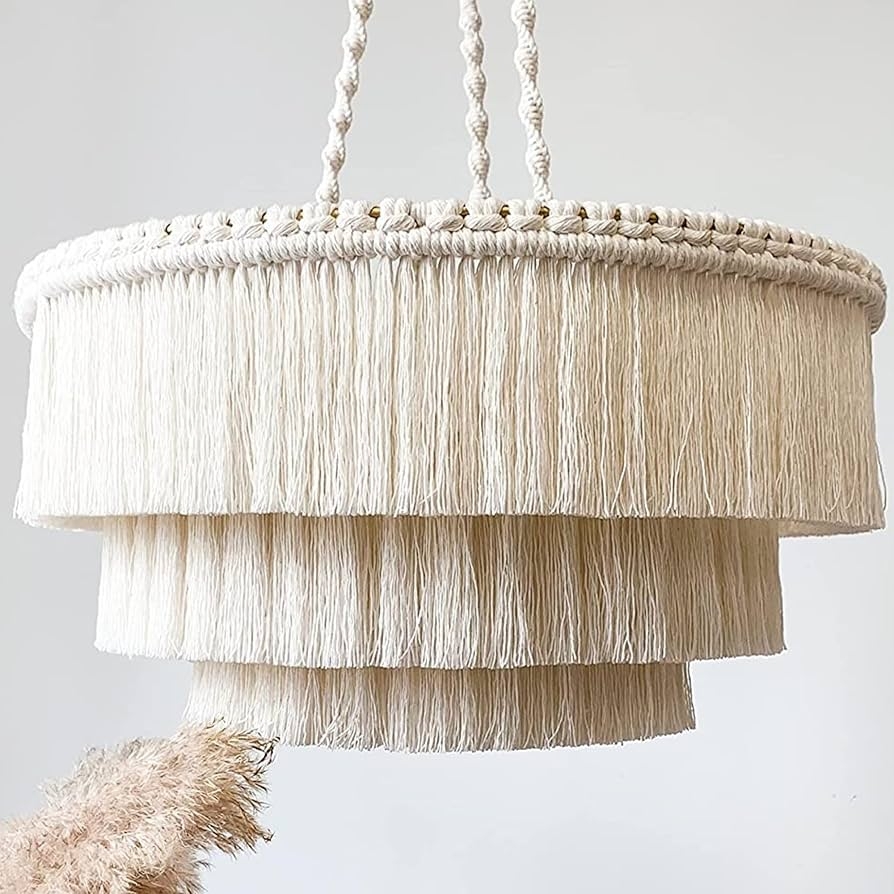 Pendant Light Braided Suspension Three-Tiered Textile Fringe