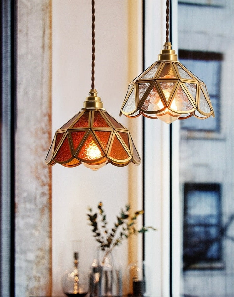 Pendant Light featuring Twisted Fabric Cord and Scalloped Rim