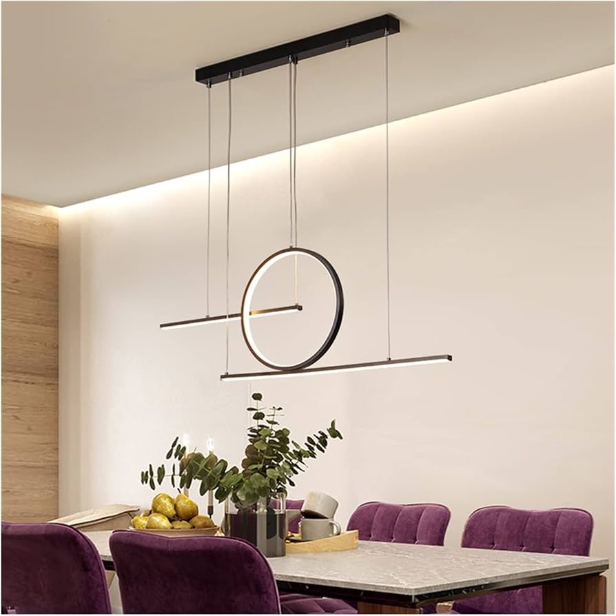 Pendant Light: Geometric Ring Matte Black Linear Dining Light
