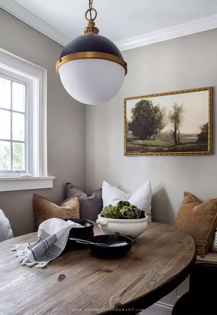 Pendant Light: Globe Shade with Antique Brass Fixture