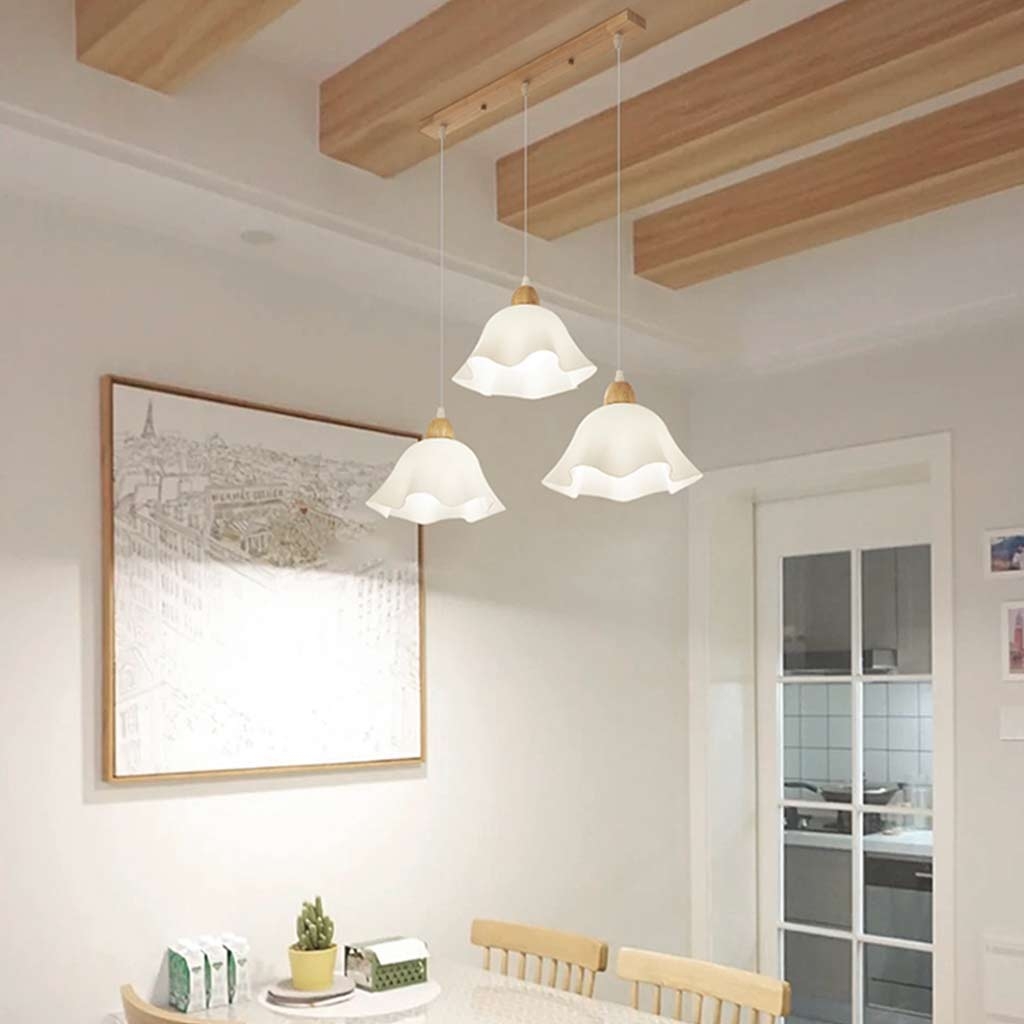 Pendant Light Linear Canopy with Scalloped Edge Wood Accent