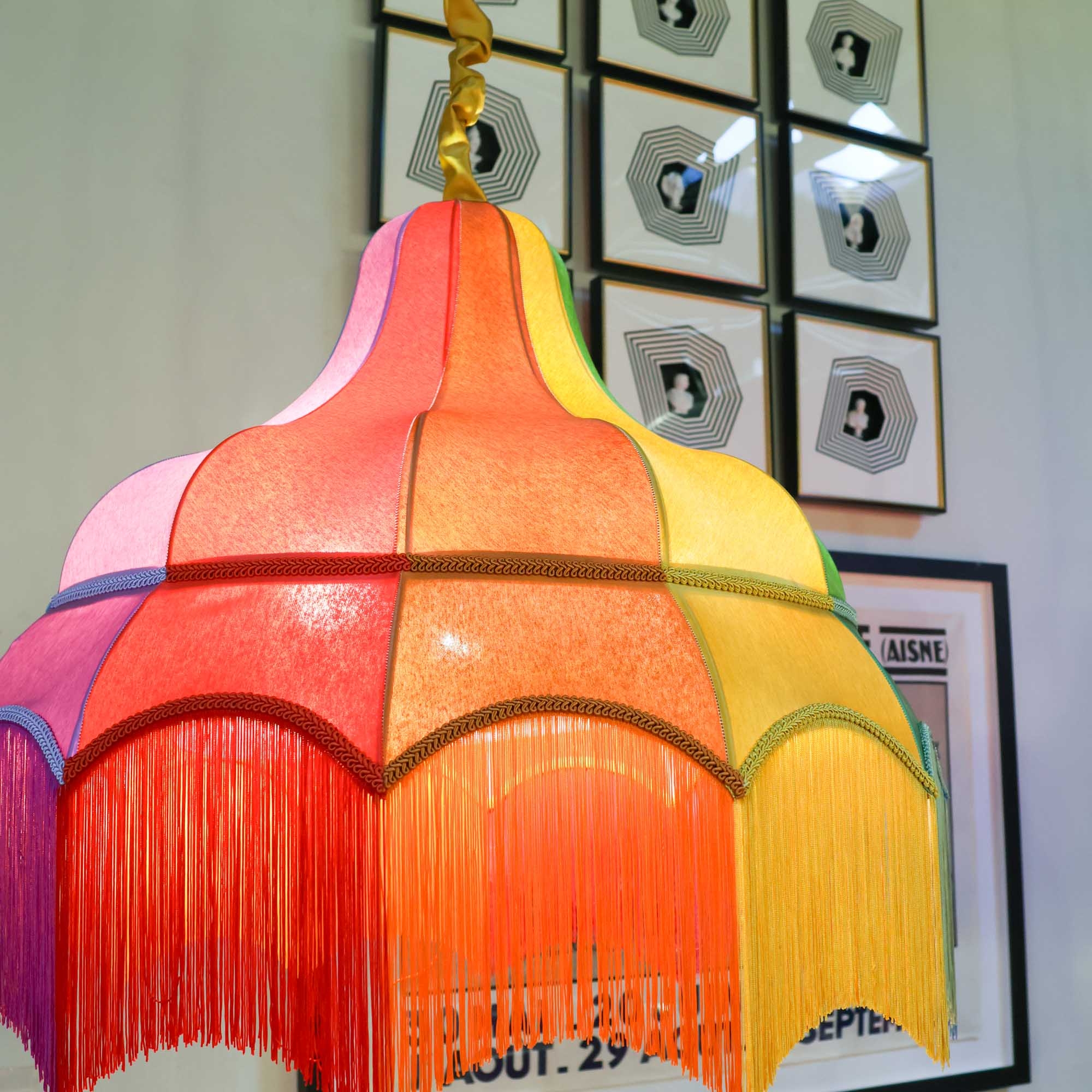 Pendant Light Long Fringe Rainbow Multicolor Scalloped Edge