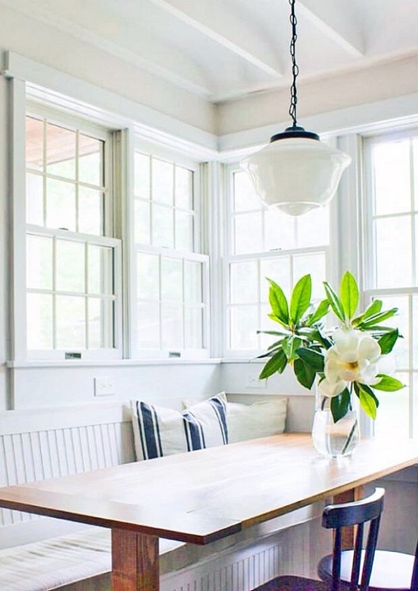 Pendant Light: Milk Glass Schoolhouse Style and Beadboard