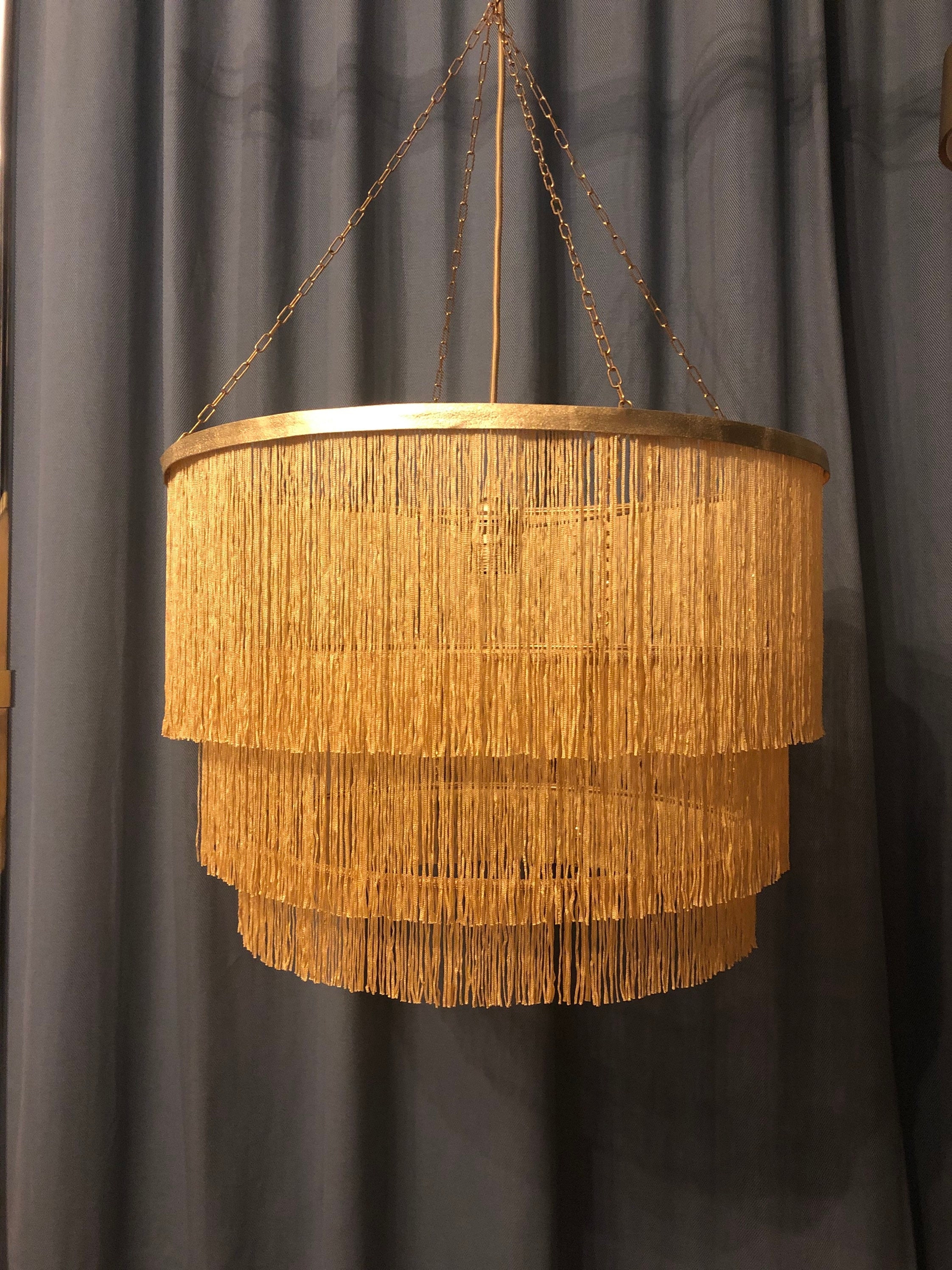 Pendant Light Mustard Yellow Tassels 3-Tier Fringe Triple Tier