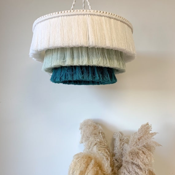 Pendant Light Three-Tiered Ombre Fringe Teal Sage Nursery