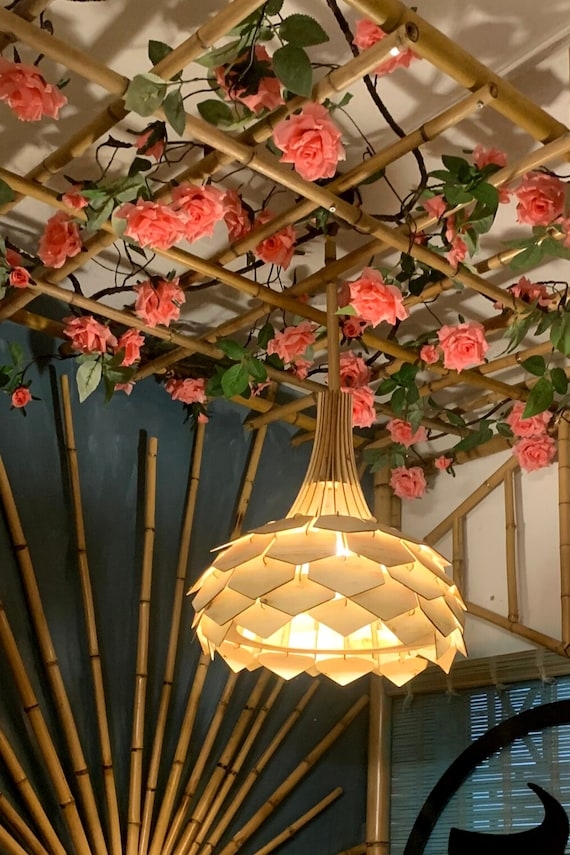 Pendant Light Tiered Wooden Scales and Flower Inspired Shade
