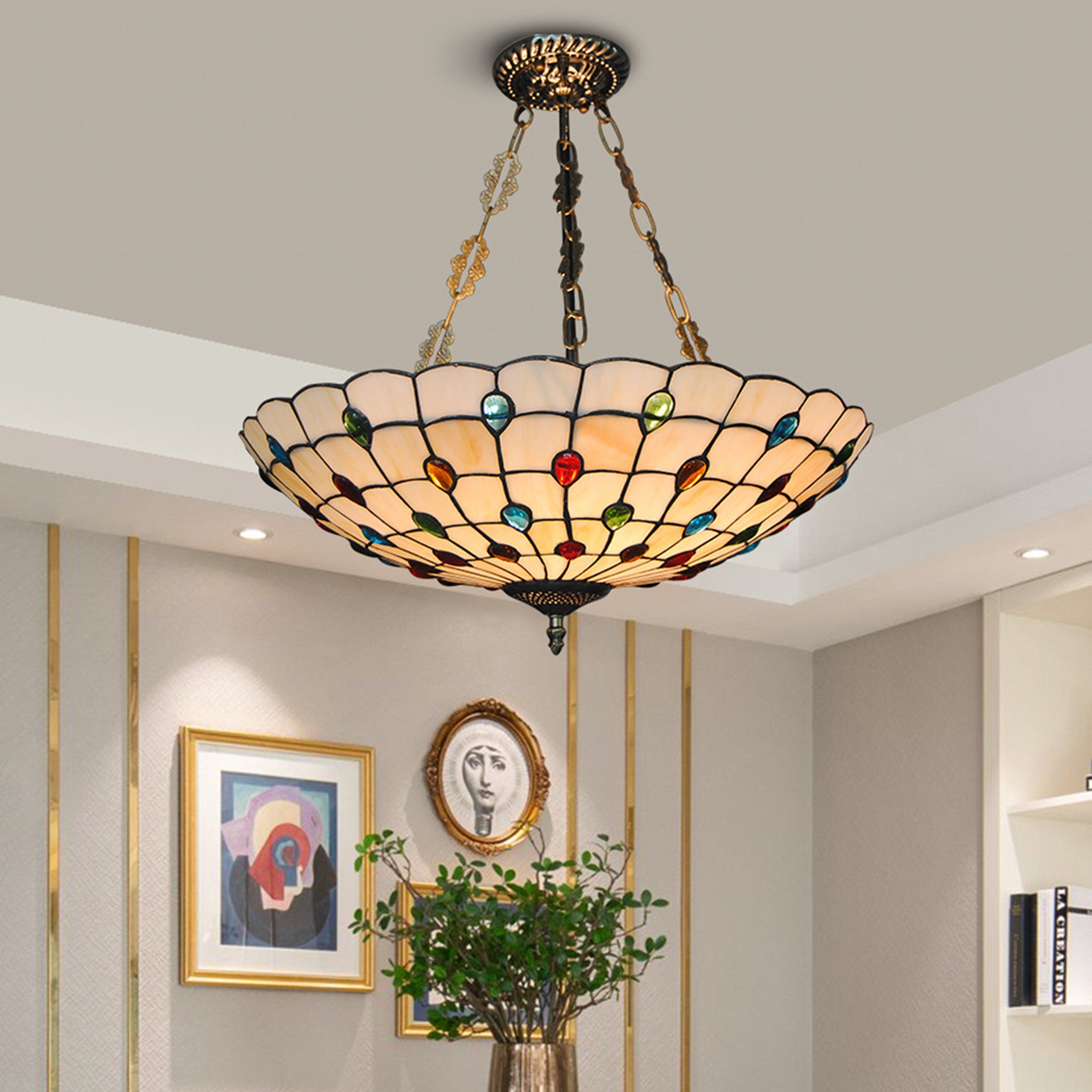 Pendant Light with Jewel Inserts and Decorative Chain