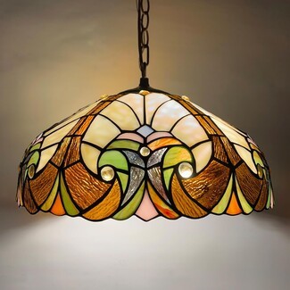 Pendant Light with Rippled Amber Glass and Scalloped Edges