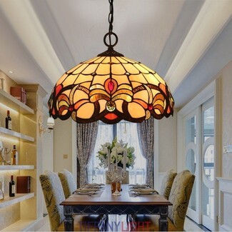 Pendant Light with Ruby Red Jewels and Baroque Floral Motif