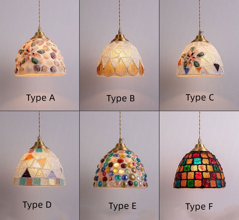 Pendant Light with Shell Details and Mosaic Inlay Shells