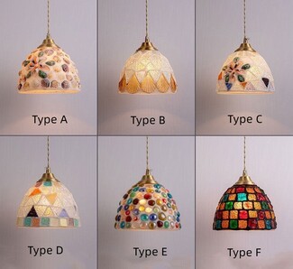 Pendant Light with Shell Details and Mosaic Inlay Shells
