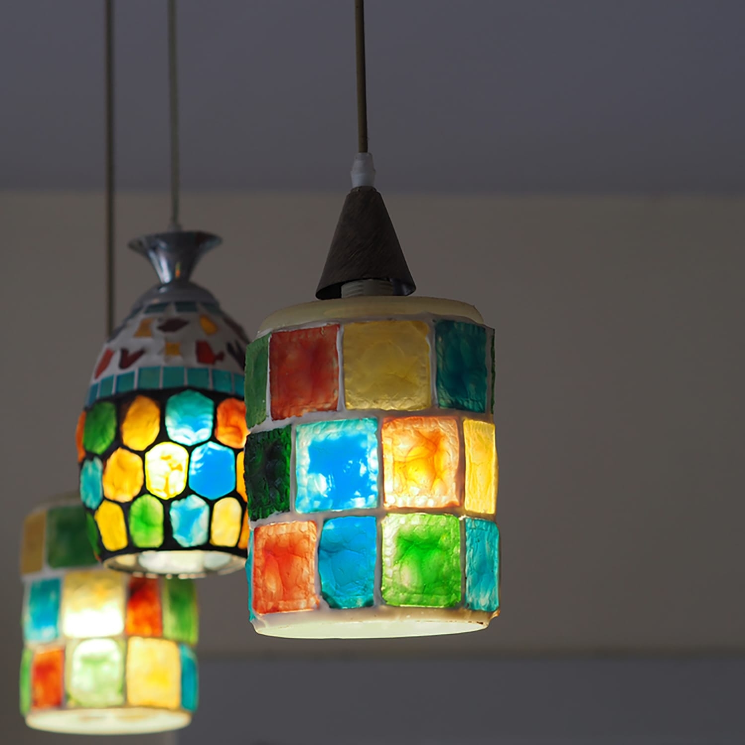 Pendant Light with Vibrant Tiling and Stained Glass Effect