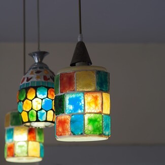 Pendant Light with Vibrant Tiling and Stained Glass Effect