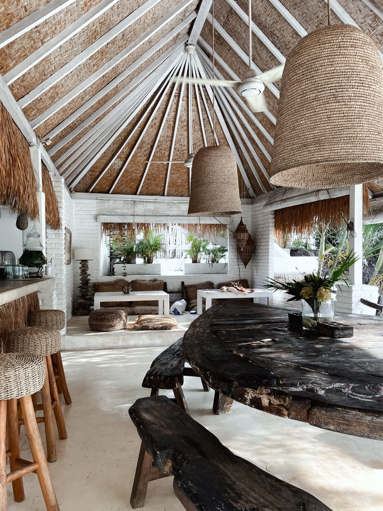 Pendant Light with White Rafter Ceiling Bali Styling
