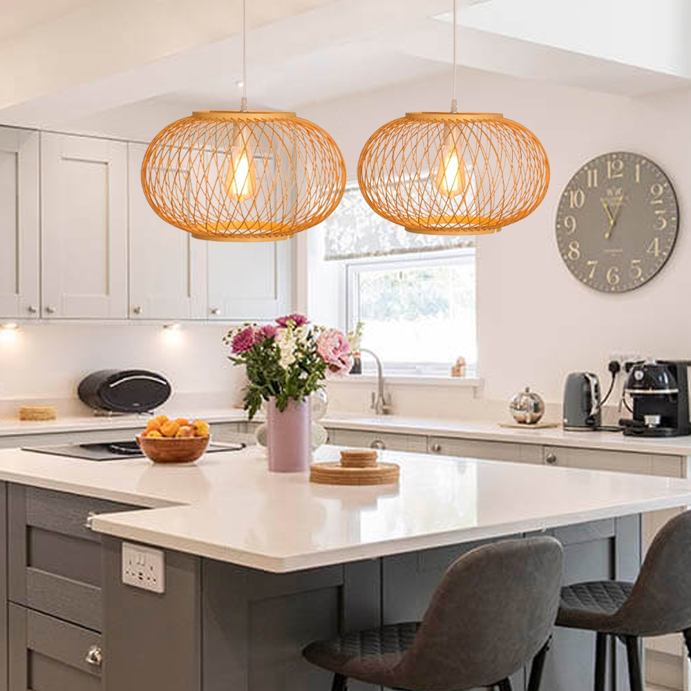 Pendant Light: Woven Cage Shade with Warm Orange Finish
