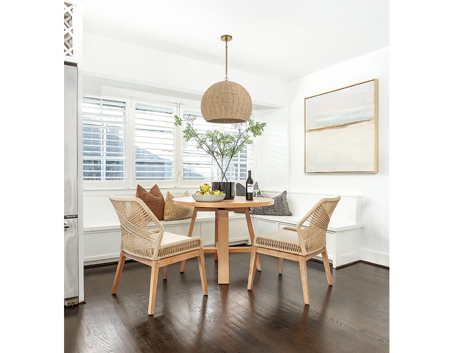 Pendant Light: Woven Dome Shade and Rattan Dining Chairs