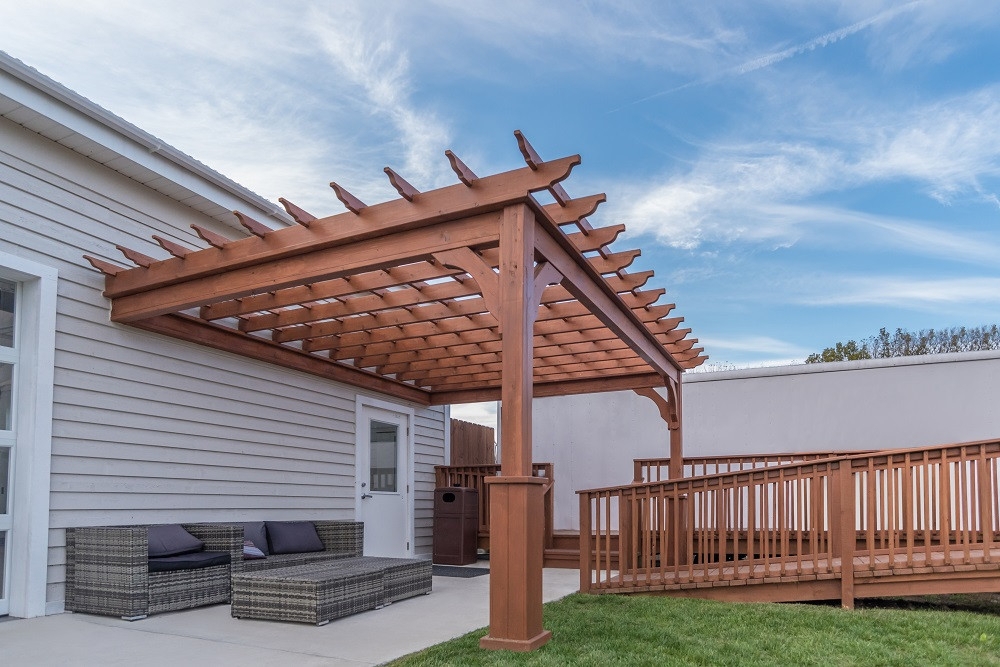 Pergola Cedar Stain Attached Design Attached Wooden Pergola