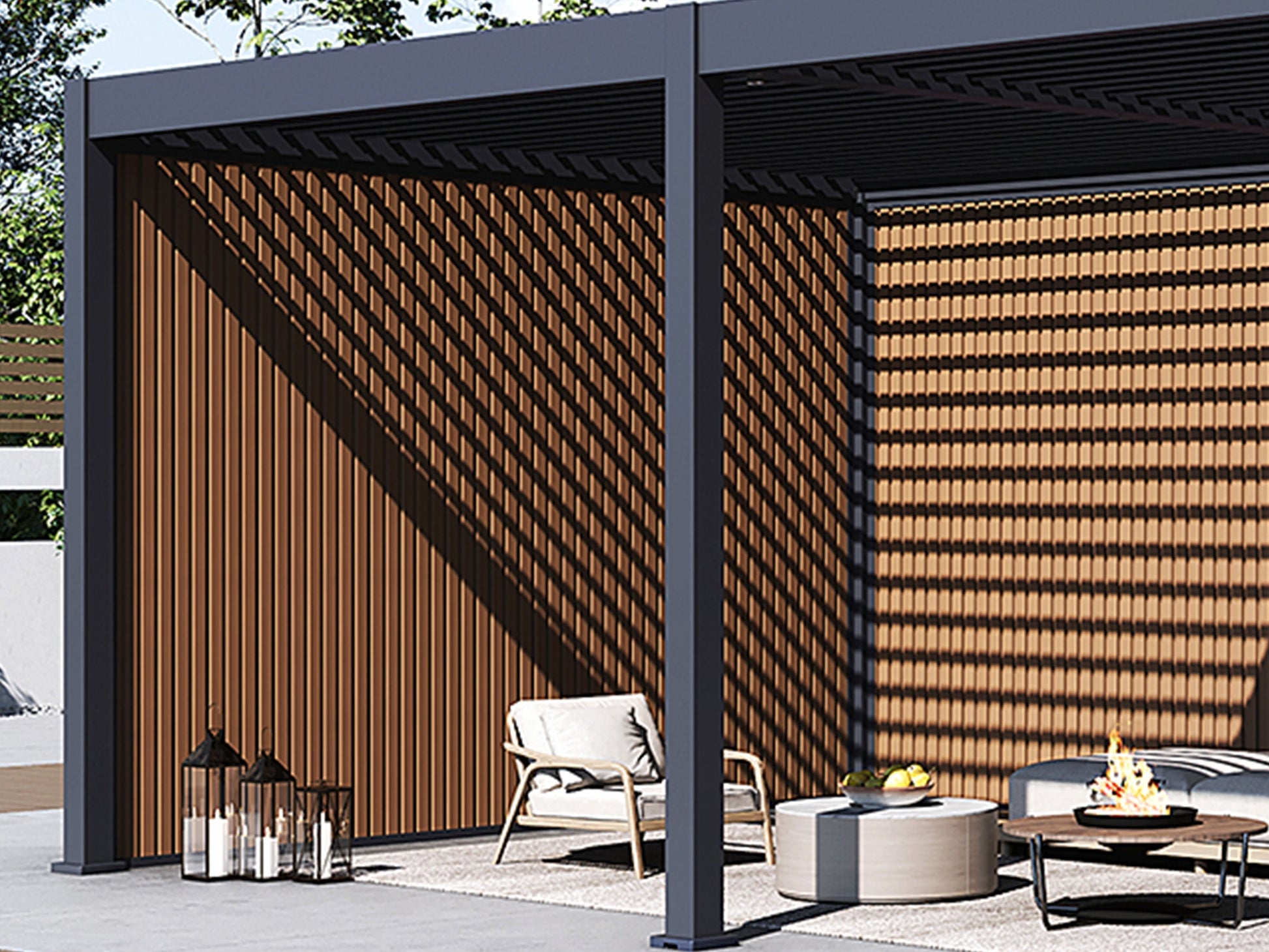 Pergola Privacy Wall Charcoal Frame Louvered Design Shade