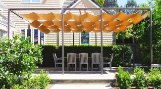 Pergola: Scalloped Fabric Canopy with Slim Metal Frame Shade Idea