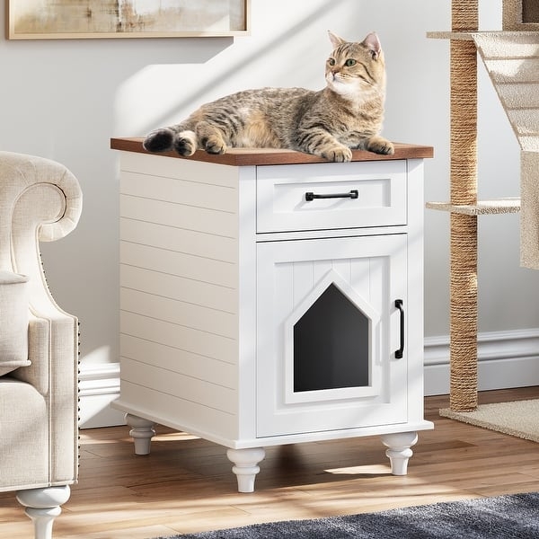 Pet Side Table Shiplap Panels House Shaped Cutout