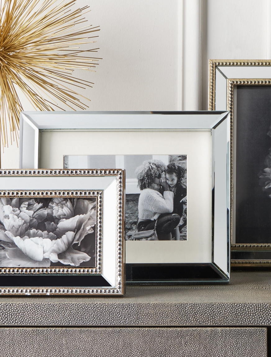 Picture Frame Beveled Mirrored Edges Beaded Trim Detail Polished