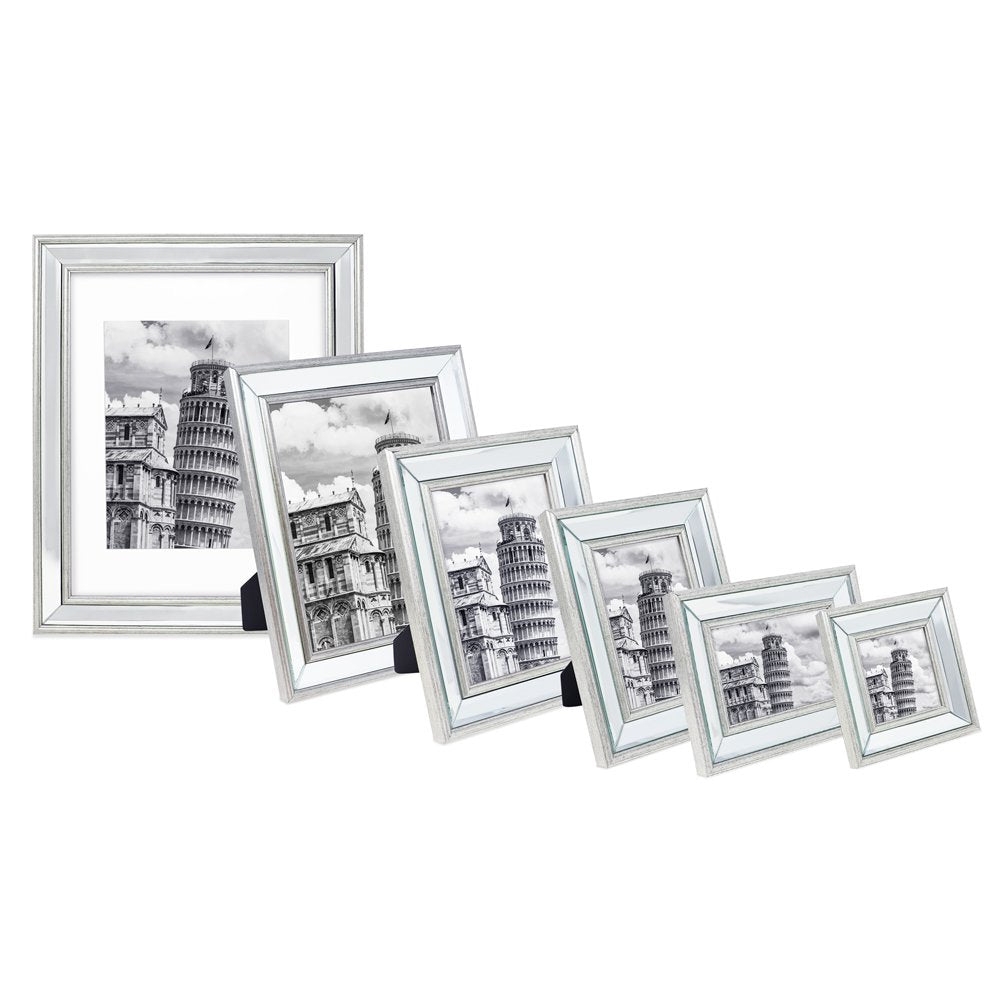 Picture Frame Slanted Angle Beveled Mirror Gallery Set Silver