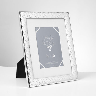 Picture Frame Wavy Textured Border Polished Silver 8x10 Matted