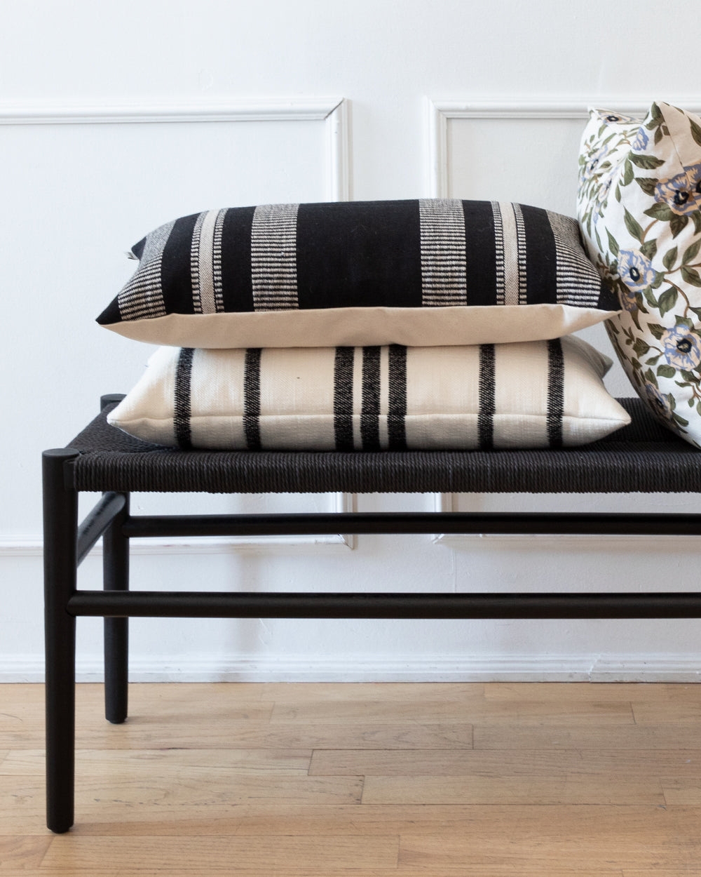 Pillow Cover: Woven Fabric Striped Transitional Accent Cushion
