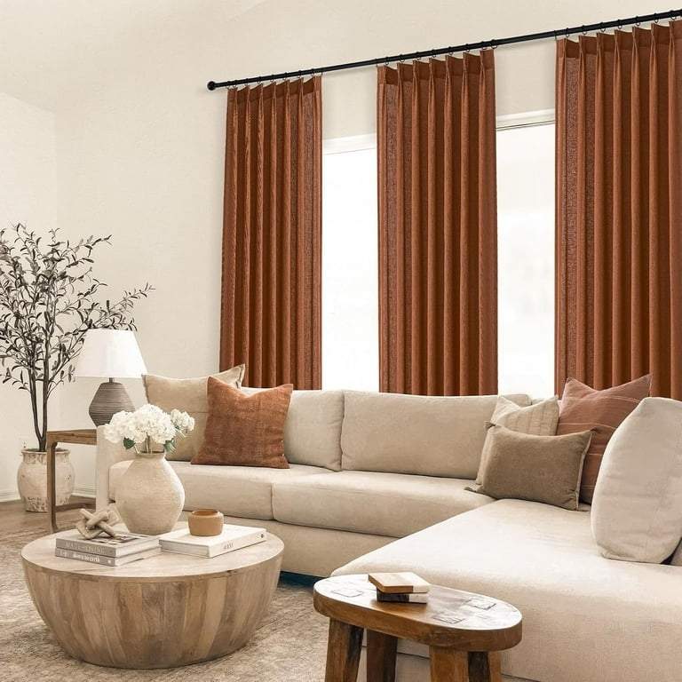 Pinch Pleated Curtains Ocher Tone Linen Cotton Blend