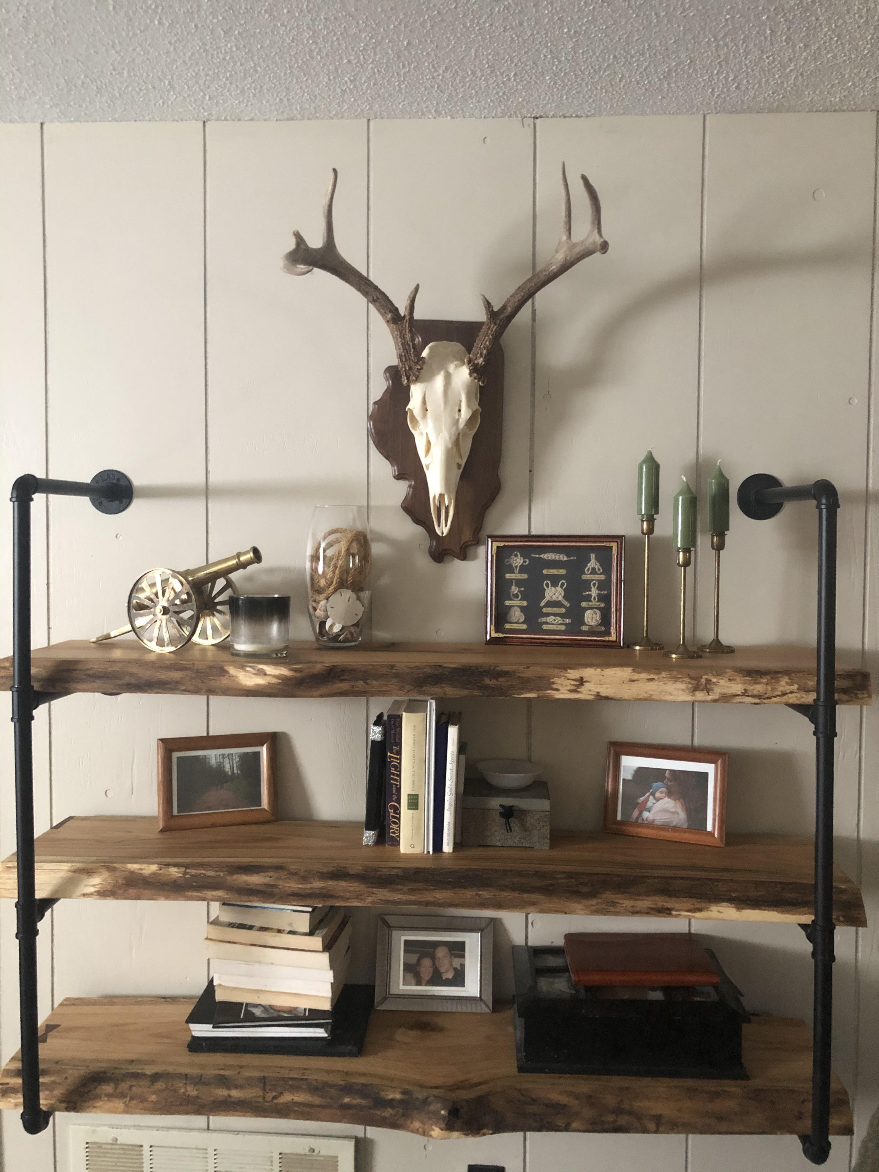 Pipe Bookshelf Wall Mounted Metal Three Tier Shelf