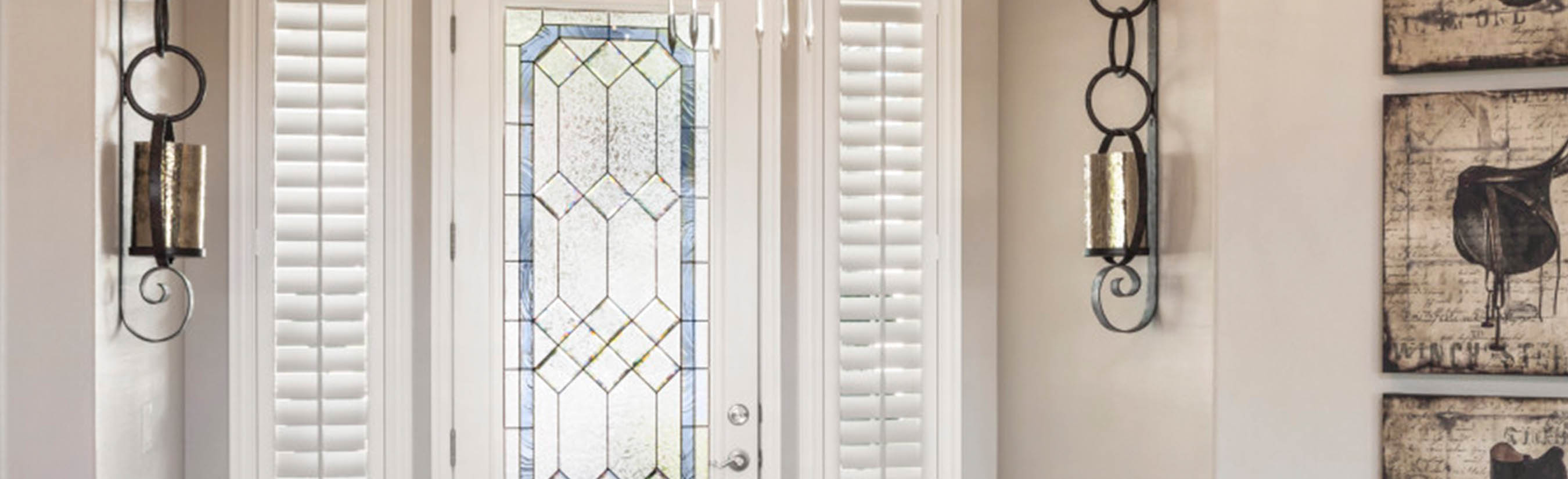 Plantation Shutters Leaded Glass Scrollwork Sconces Foyer