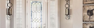 Plantation Shutters Leaded Glass Scrollwork Sconces Foyer