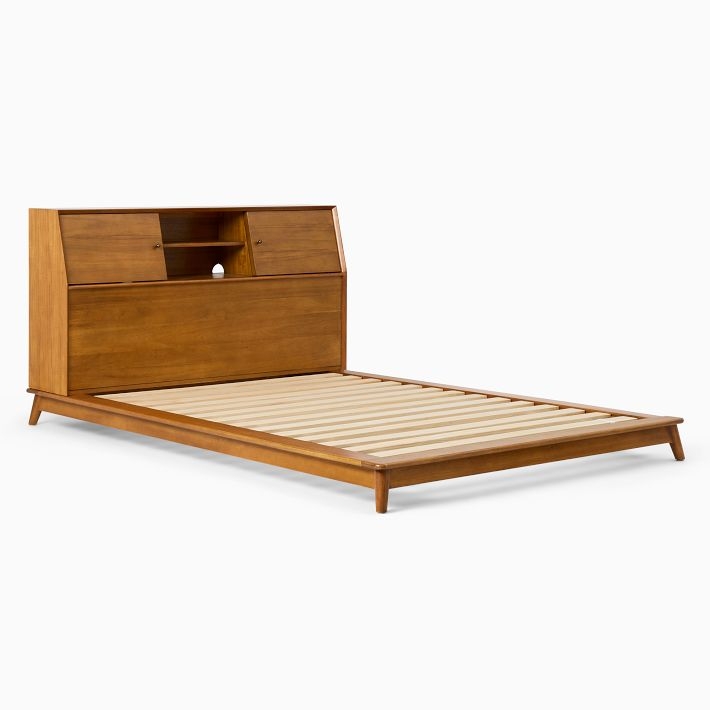 Platform Bed Acorn Brown Storage Headboard | Acorn Wood Bed